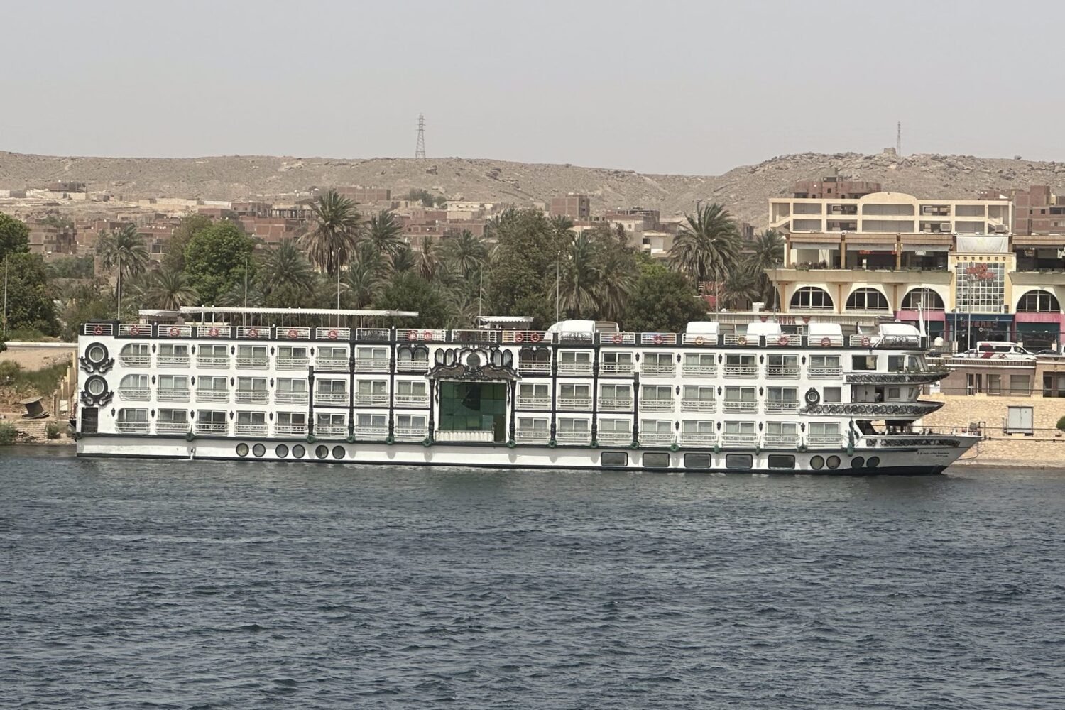 Nile cruise ships moored side by side at Aswan