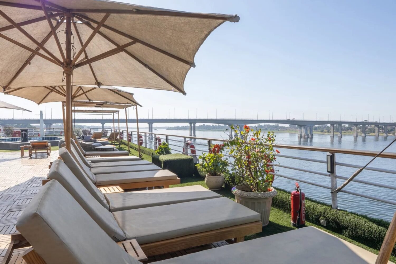 Sundeck of the Nile Excellence under parasols