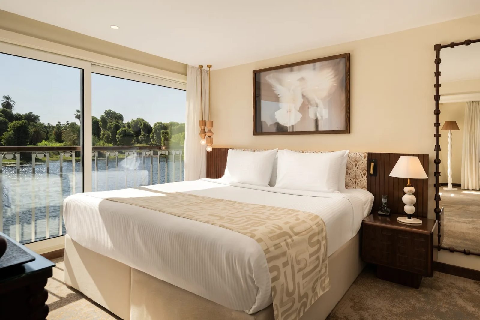 A cabin with a river view on Tulip Nile cruise