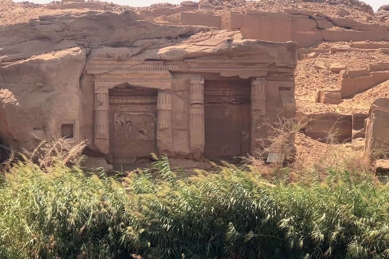 Rock-cut chapel facades above the Nile at Gebel el Silsila