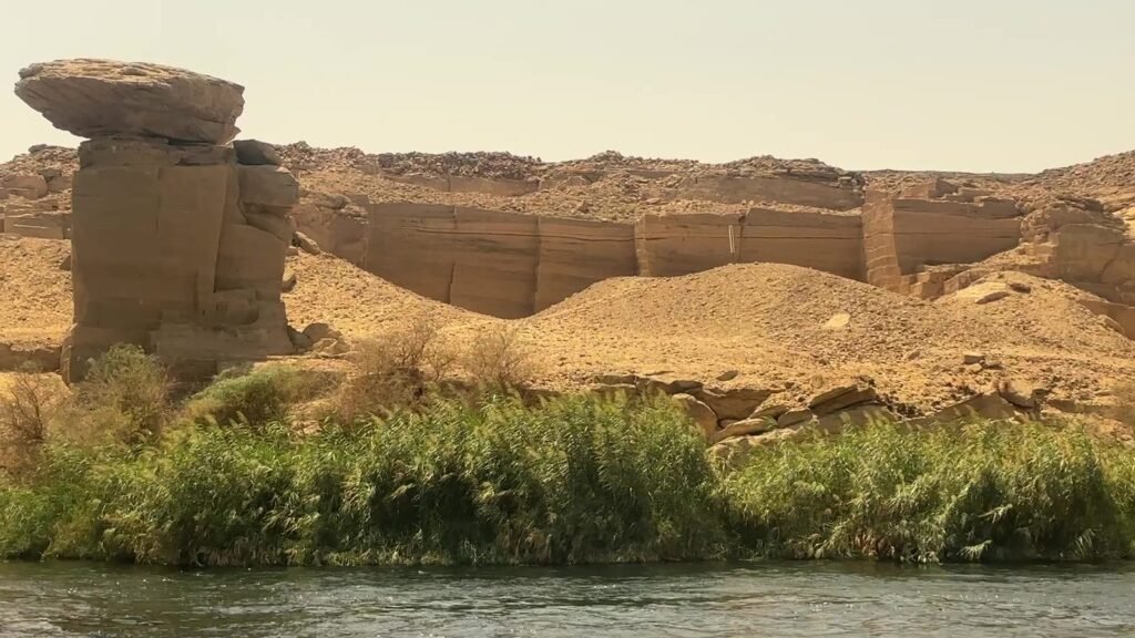 A quarried rock pillar standing at Gebel el Silsila on the Nile